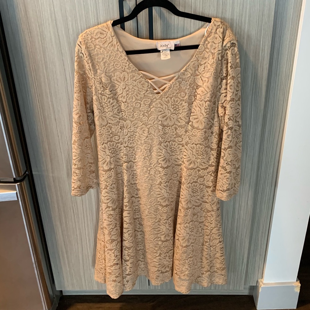 Cavenders/Jody Country Western Lace Floral Pink Dress